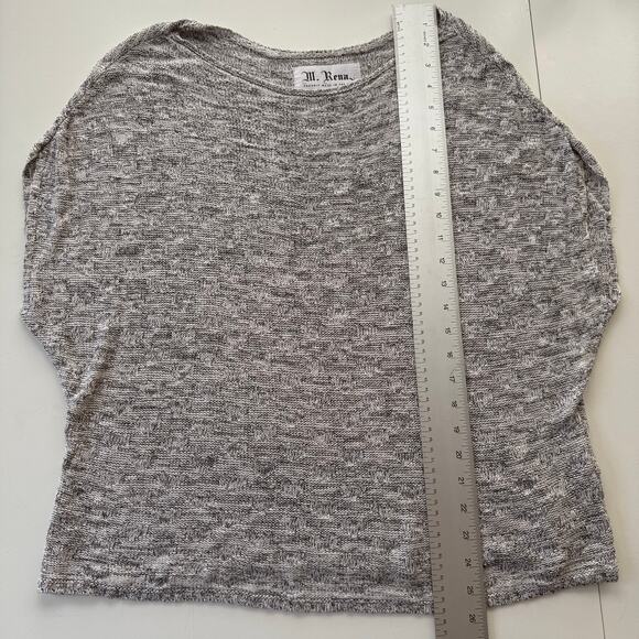 M. Rena Knit Sweater Gray Marled Textured Dolman Short Sleeves USA Made Size L - Picture 12 of 15